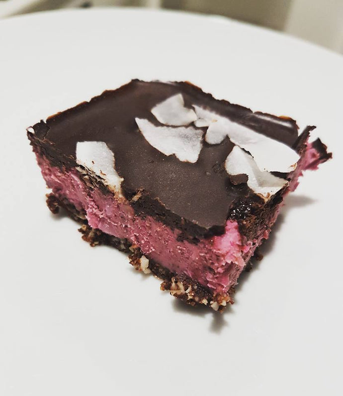 Choc coconut raspberry slice